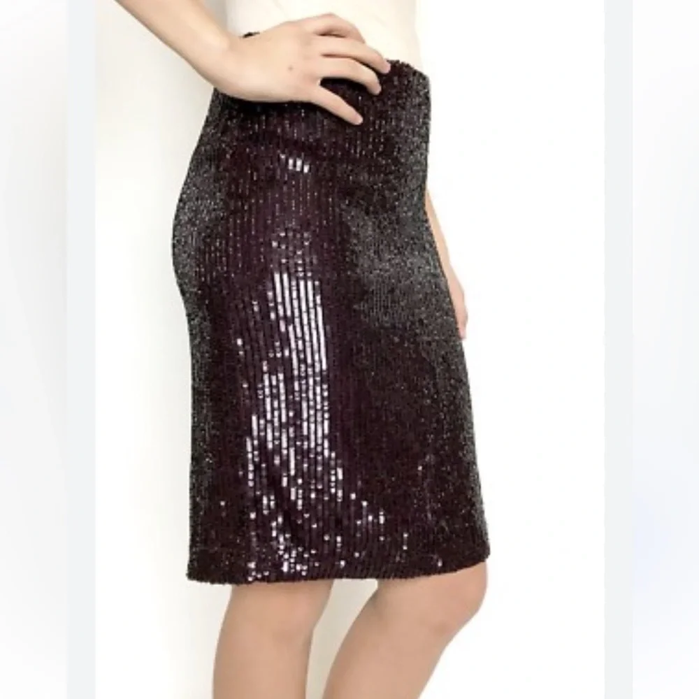 Herve Leger Black Sequin Knee-Length Pencil Skirt